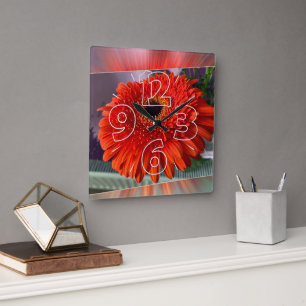 Reloj de pared de flor de naranja brillante