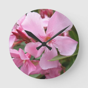 Reloj de pared de flor de oleandro rosa Botánica