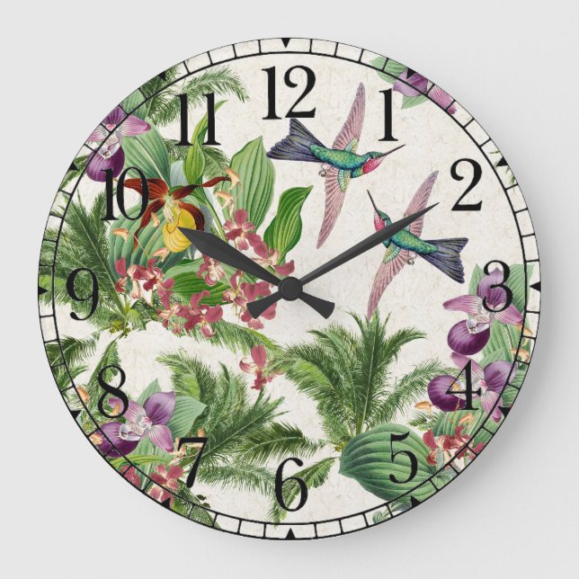 Reloj de pared de flor de pájaro humedecido de páj (Anverso)