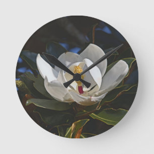 Reloj de pared de floración de magnolia blanca