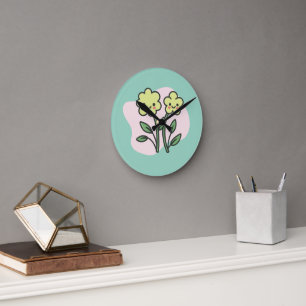 Reloj de pared de flores amarillas sonrientes Kawa