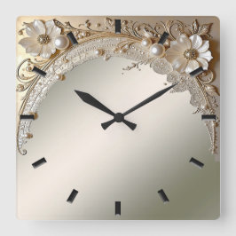 Reloj de Pared de Flores Blancas Perlas Moderno