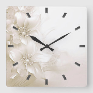 Reloj de pared de flores blanco marfil