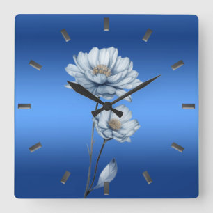 Reloj de pared de flores de acuarela azul