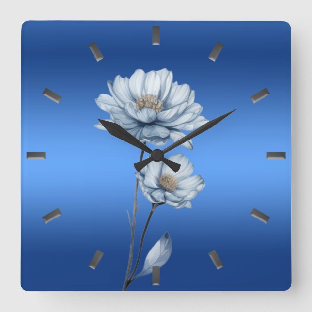 Reloj de pared de flores de acuarela azul (Anverso)