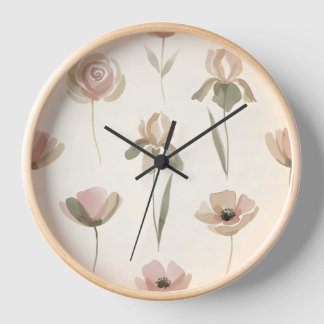 Reloj de pared de flores de acuarela suave
