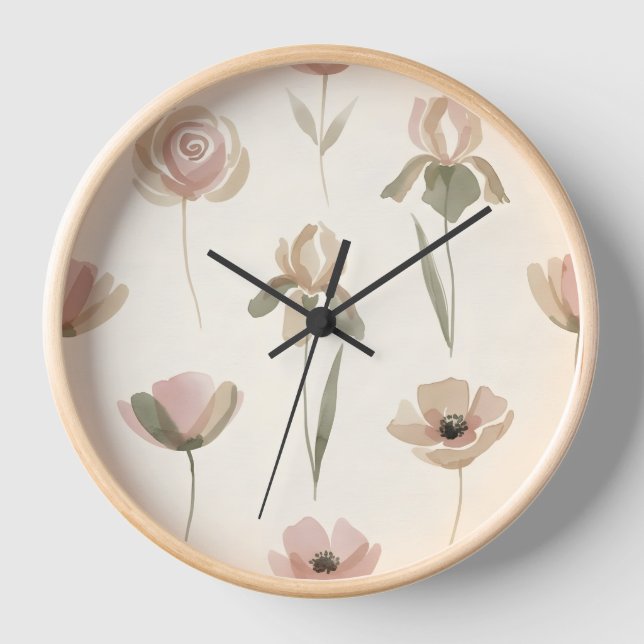 Reloj de pared de flores de acuarela suave (Anverso)