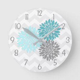 Reloj de pared de flores de Aqua Gray Dahlia verde