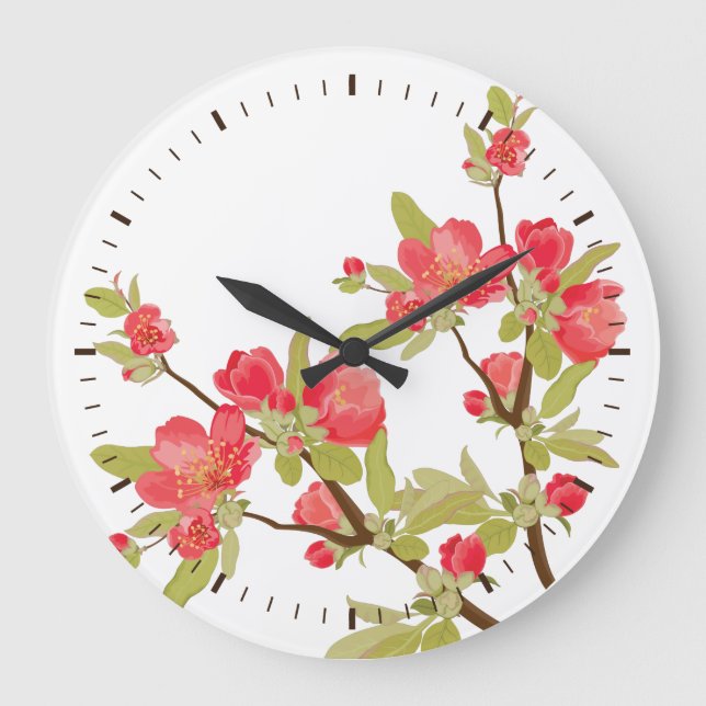 Reloj de pared de flores de árbol rosa (Anverso)