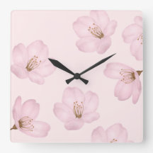 Reloj de pared de flores de cerezo rosa claro de c