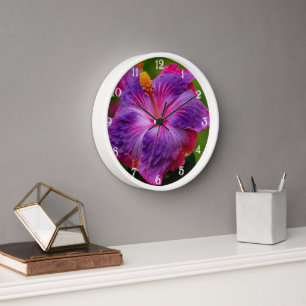 Reloj de pared de flores de Hibiscus