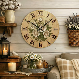 Reloj de pared de flores de jardín blanco