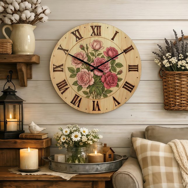 Reloj de pared de flores de jardín rosadas (Subido por el creador)
