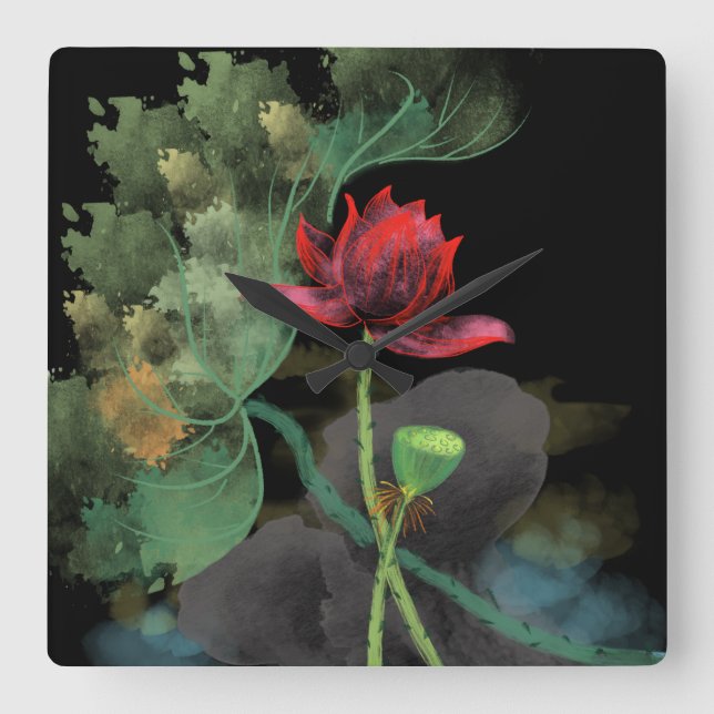 Reloj de pared de flores de Lotus (Anverso)