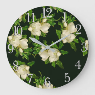 Reloj de pared de flores de magnolia de cabeza