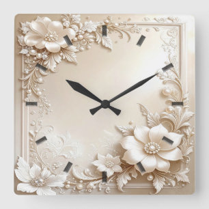 Reloj de pared de flores de marfil