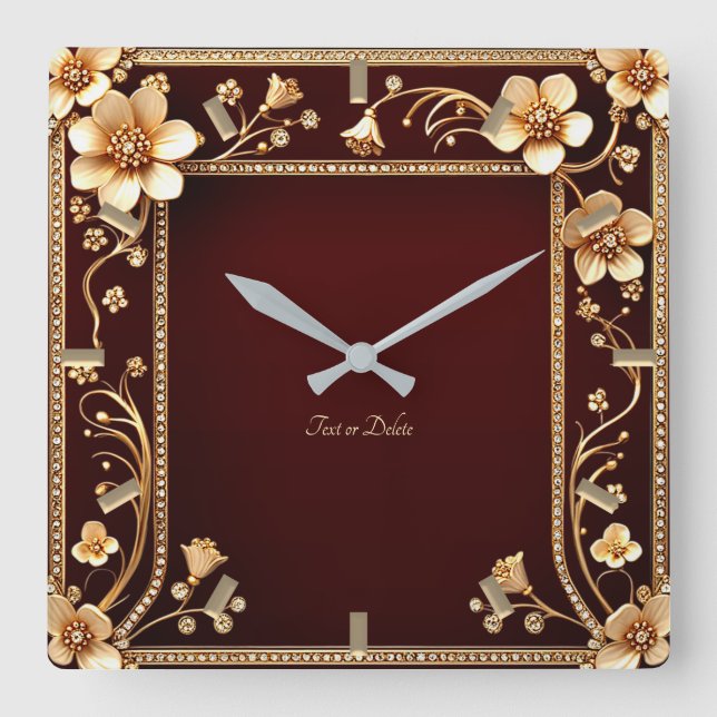 Reloj de pared de flores doradas de Borgoña (Anverso)