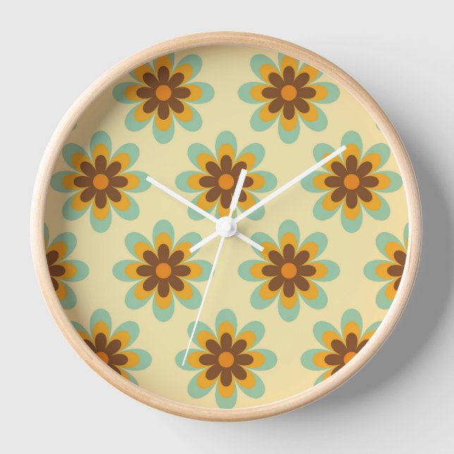 Reloj de pared de flores hippie retro (Anverso)