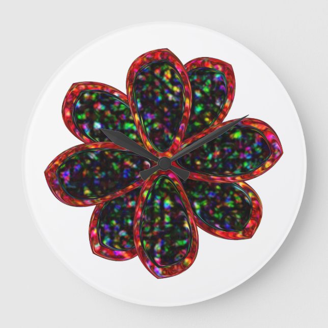 Reloj de pared de flores negro y Purpurina rojo (Anverso)