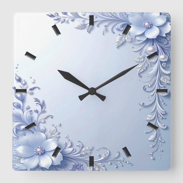 Reloj de Pared de Flores Ornamentadas Azules con P (Anverso)