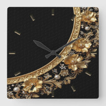 Reloj de pared de flores ornamentadas doradas