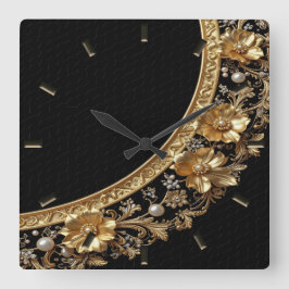 Reloj de pared de flores ornamentadas doradas