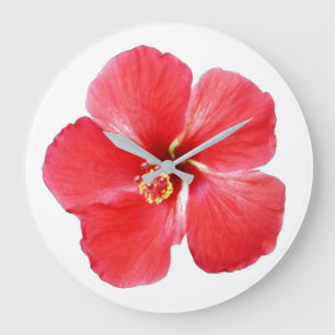 Reloj de pared de flores rojo hibiscus