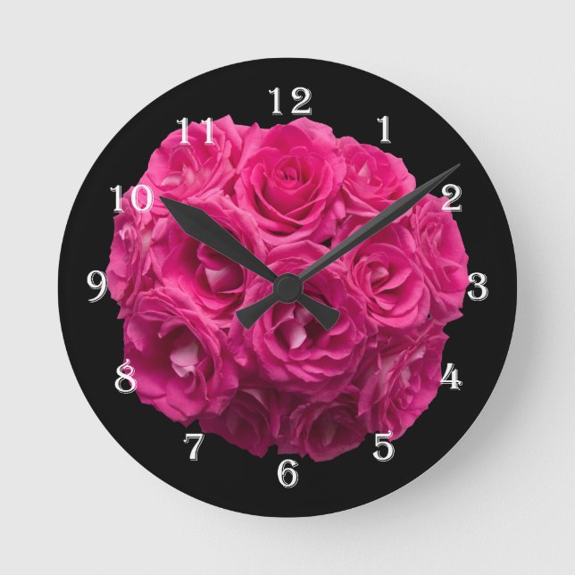 Reloj de pared de flores rosa rosa (Anverso)