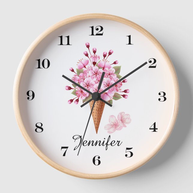 Reloj de pared de flores rosadas (Anverso)