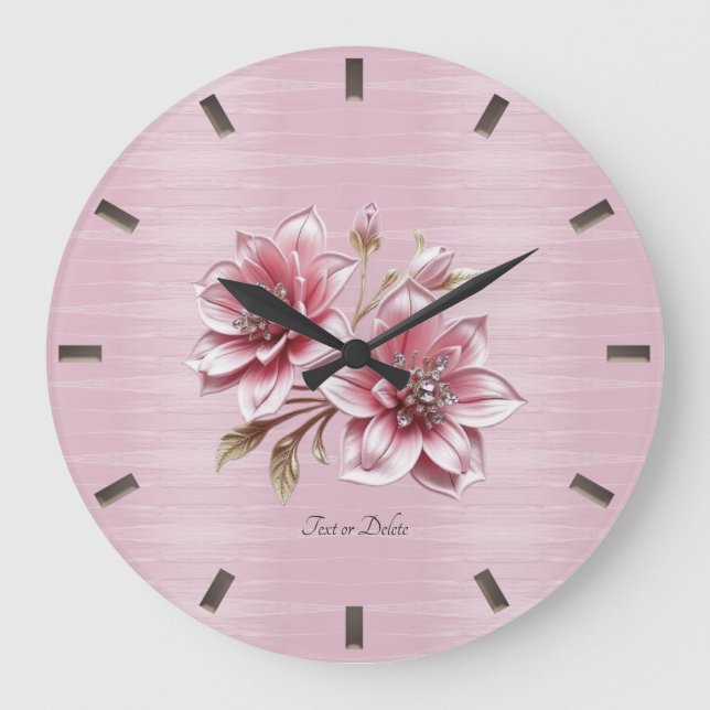 Reloj de pared de flores rosadas modernas (Anverso)