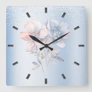 Reloj de pared de flores rosas azules