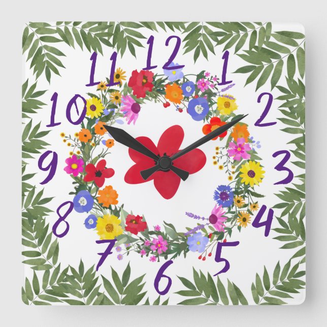 Reloj de pared de flores silvestres acrílicas (Anverso)