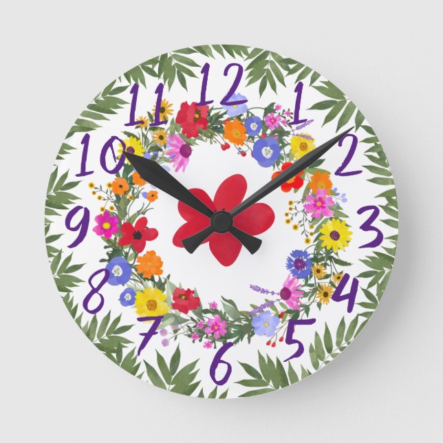 Reloj de pared de flores silvestres acrílicas (Anverso)