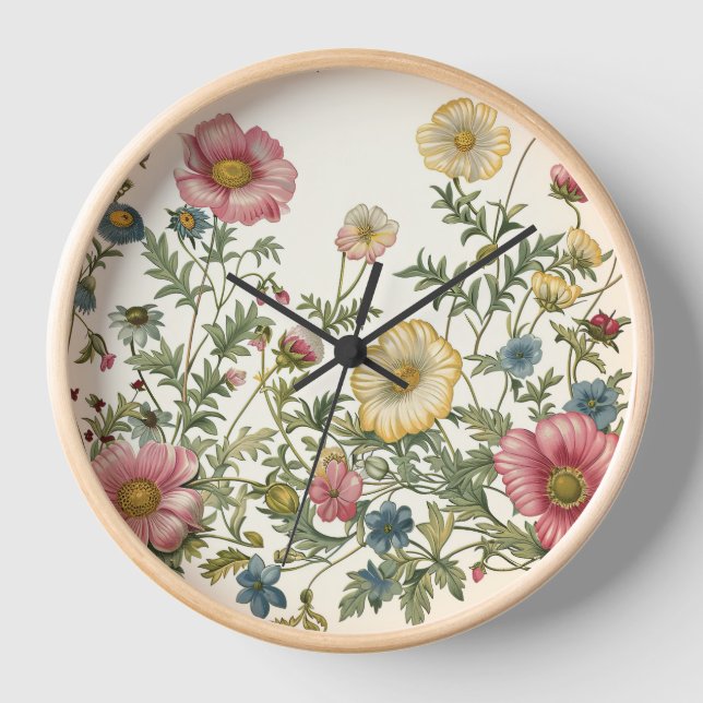 Reloj de pared de flores silvestres caprichosas (Anverso)