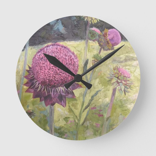 Reloj de pared de flores silvestres moradas (Anverso)
