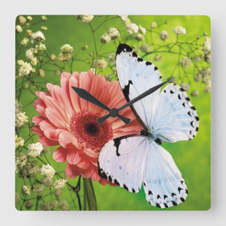Reloj de pared de flores y mariposa