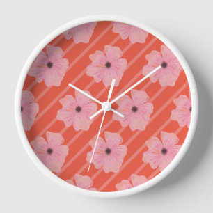 Reloj de pared de flores y rayas rosadas
