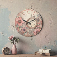 Reloj de pared de flores y relojes de vapor shabby