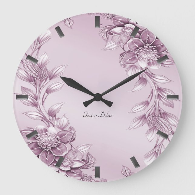 Reloj de pared de follaje floral rosa (Anverso)