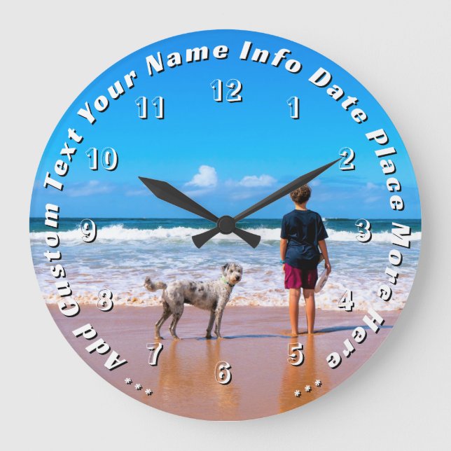 Reloj de pared de foto personalizada con texto (Anverso)