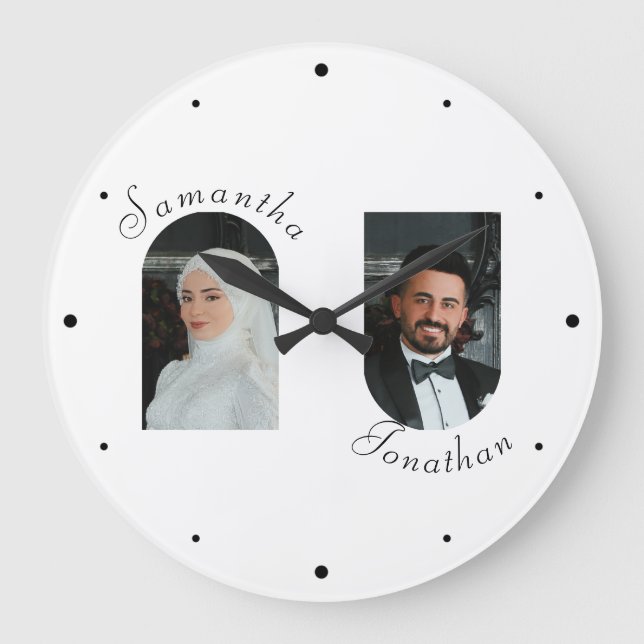 Reloj de pared de fotografía Boda personalizado (Anverso)