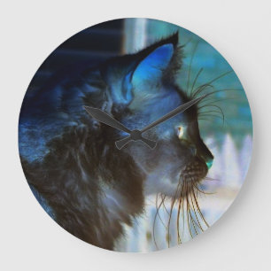 Reloj de pared de fotos negativo para gato negro