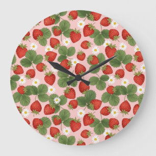 Reloj de pared de frutas de fresas de verano