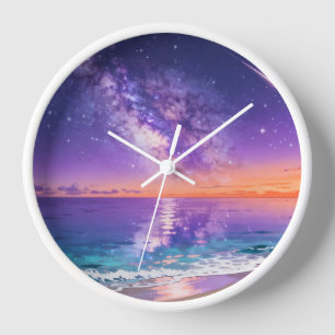 Reloj de pared de galaxia océano atardecer