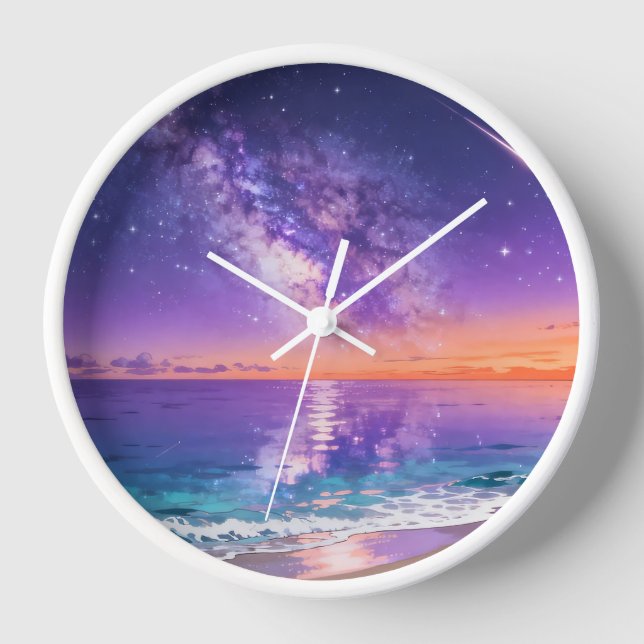 Reloj de pared de galaxia océano atardecer (Anverso)