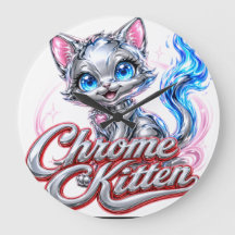 Reloj de pared de gatito cromado de acrílico