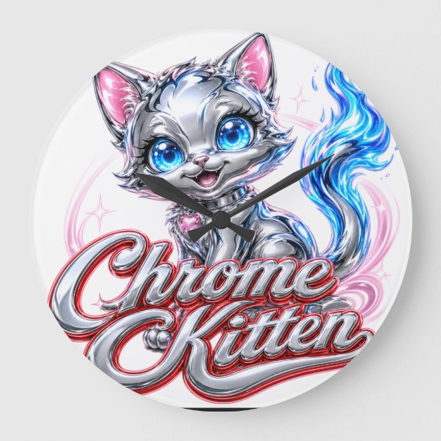 Reloj de pared de gatito cromado de acrílico (Anverso)
