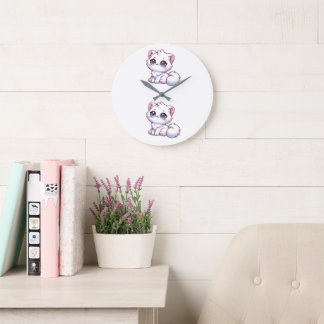 Reloj de pared de gatito lindo Kawaii esponjoso