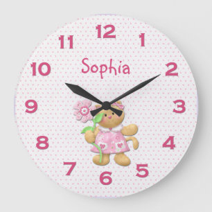 Reloj de pared de gatitos con flores rosadas