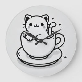 Reloj de Pared de Gato Adorable en Taza de Té